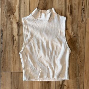 Reformation Sleeveless Ribbed Mock Neck Cropped Waist length Top, Cream, Small